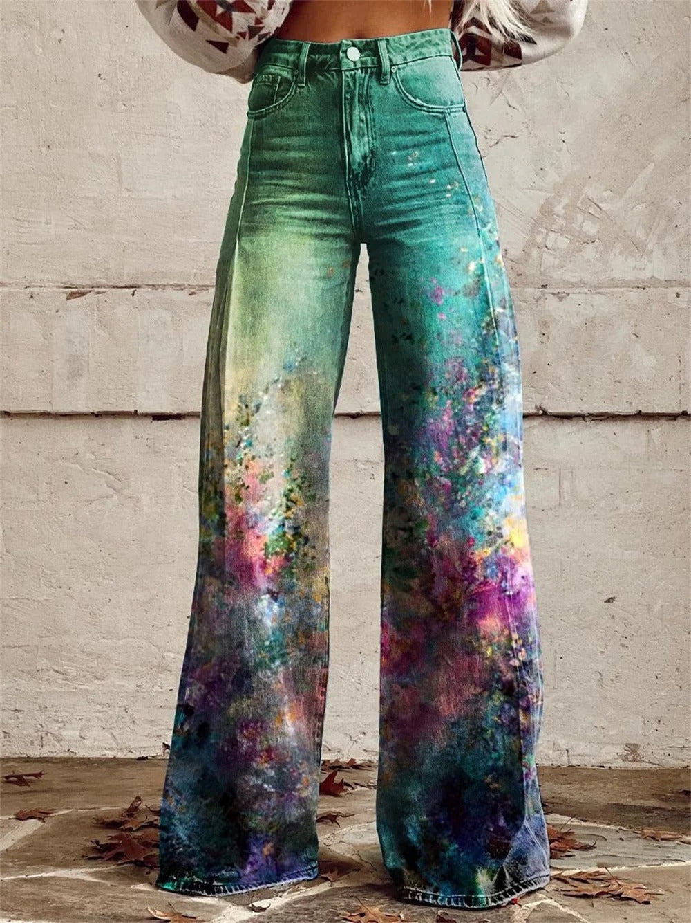 Vibrant-Wave Wide-Leg Pants