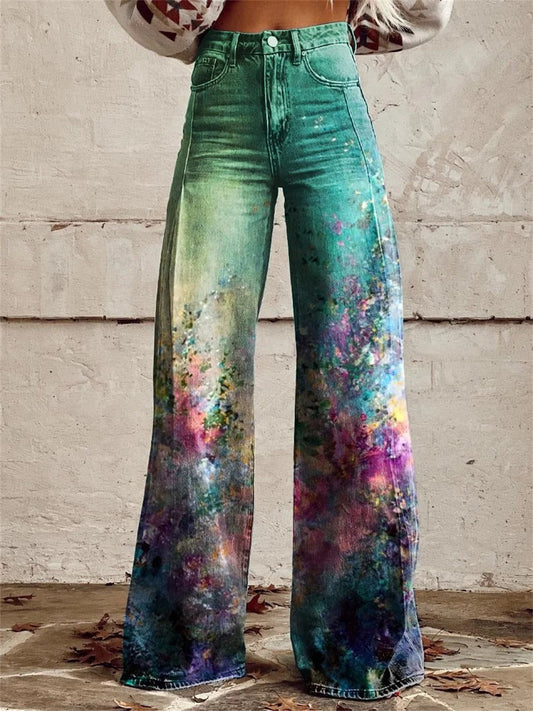 Vibrant-Wave Wide-Leg Pants
