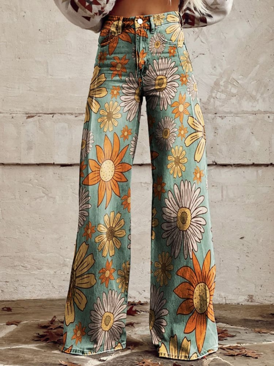 Daisy Elegance Wide-Leg Pants
