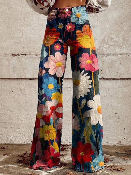 Comfort-Fit Floral Wide-Leg Pants